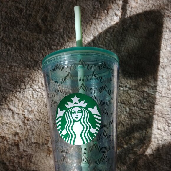 Starbucks blue/aqua/greenish plastic cup with straw - Picture 5 of 5
